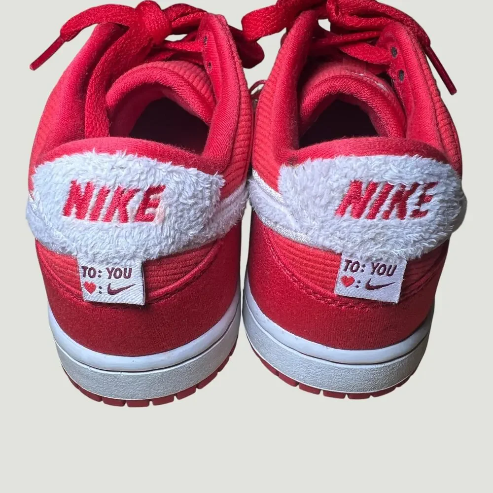 Nike Red Corduroy Low Sneakers Fuzzy Swoosh 2.5Y Valentine